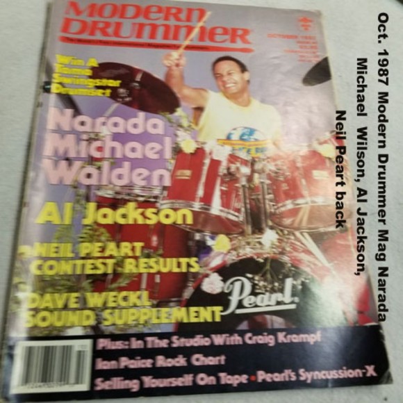 Oct. 1987 Modern Drummer Mag Narada Michael Wilson, Al Jackson, Neil Peart back - Picture 1 of 9